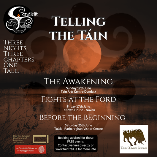 Candlelit Tales performance of 'Telling the Táin – Before the Beginning', a live storytelling event based on Irish mythology