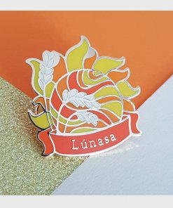 Lúnasa-themed souvenir pin from Rathcroghan celebrating the ancient Celtic harvest festival