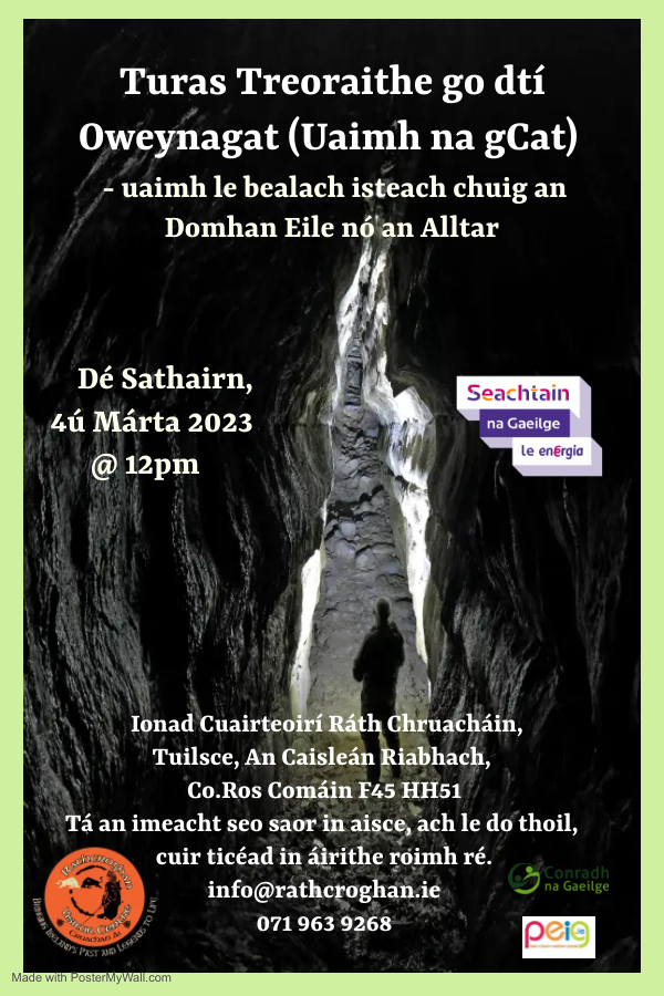 Seachtain na Gaeilge 2023 promotional poster – Celebrating Irish language and culture at Rathcroghan Visitor Centre