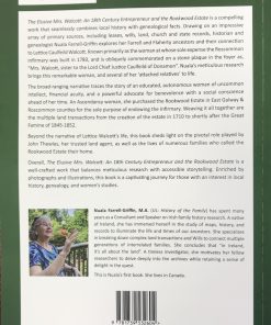 Back cover of 'The Elusive Mrs. Walcott' by Nuala Farrell-Griffin, exploring themes of mystery and literary storytelling