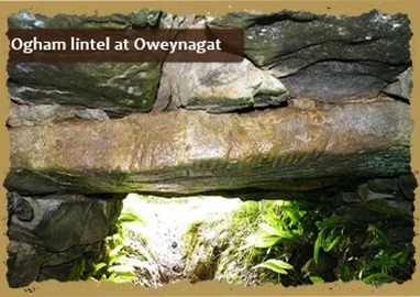 Ogham-inscribed lintel stone at the entrance to Oweynagat